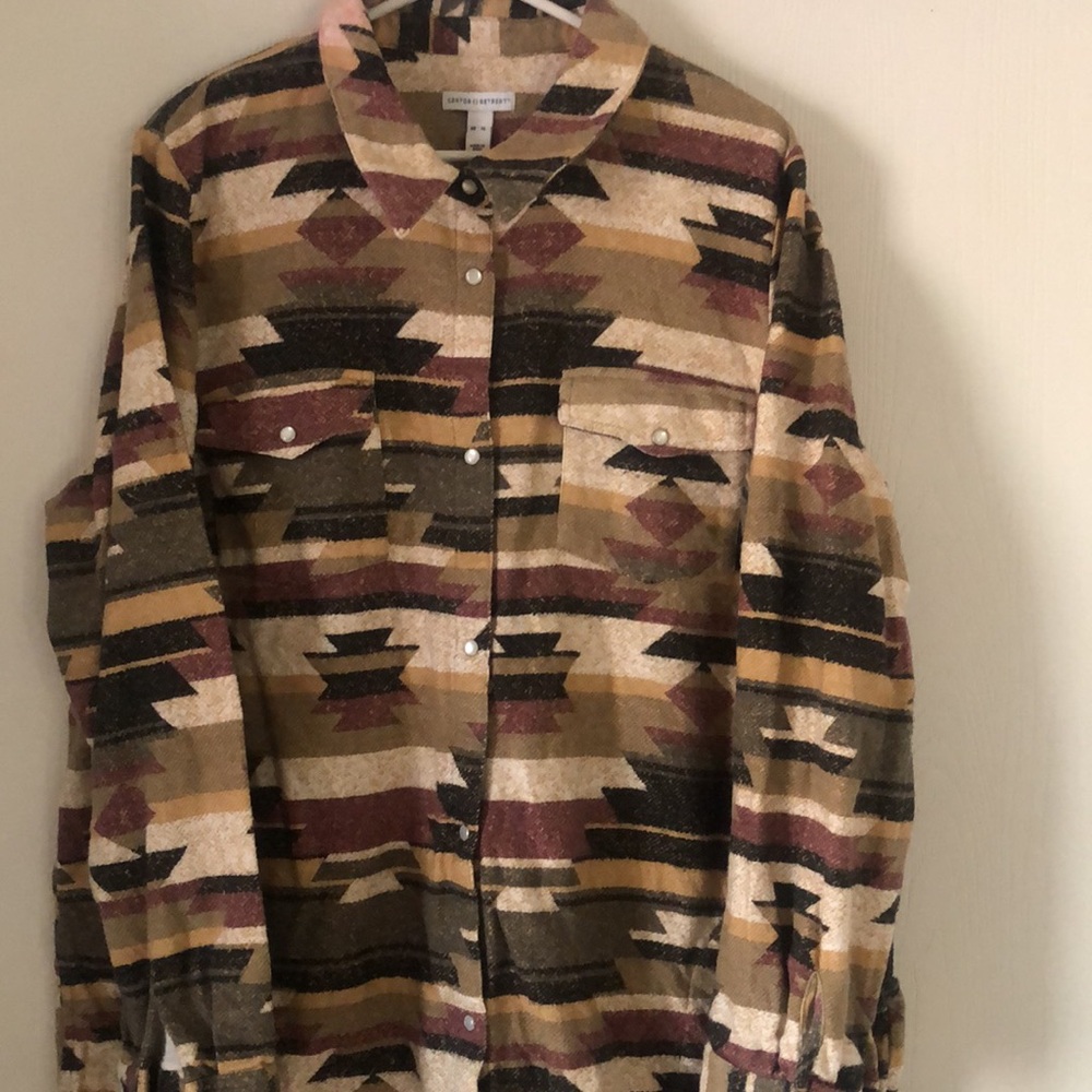 Canyon retreat fall Aztec Geometric Patterned Button-Up shacket flannel Shirt